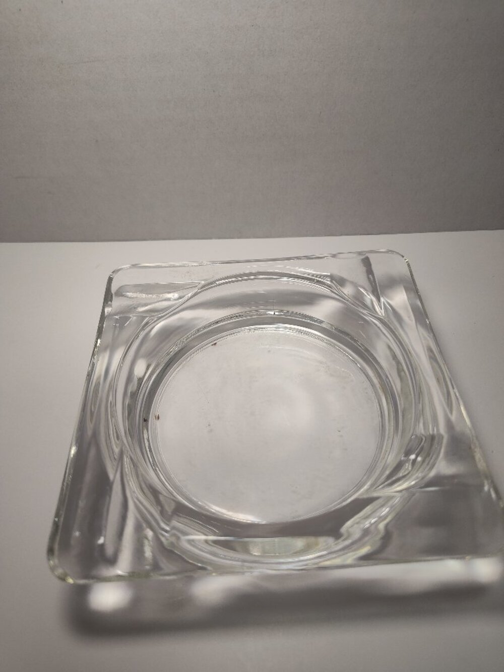 Vintage Clear Glass Square Ashtray Mid Century Modern Smoking Tray